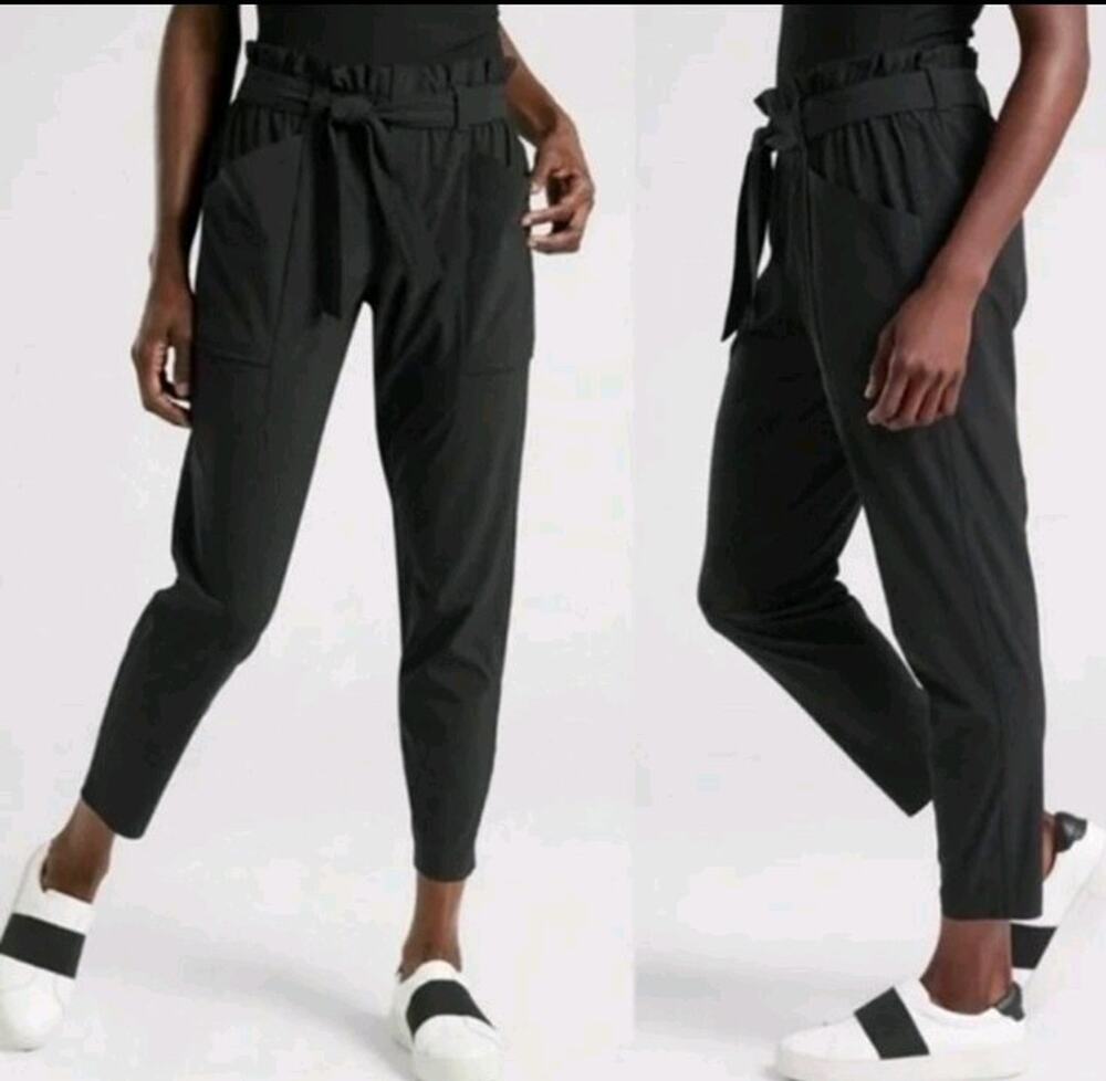 Athleta Women's Skyline Lightweight High Rise Black Paper Bag Pants Size 8
